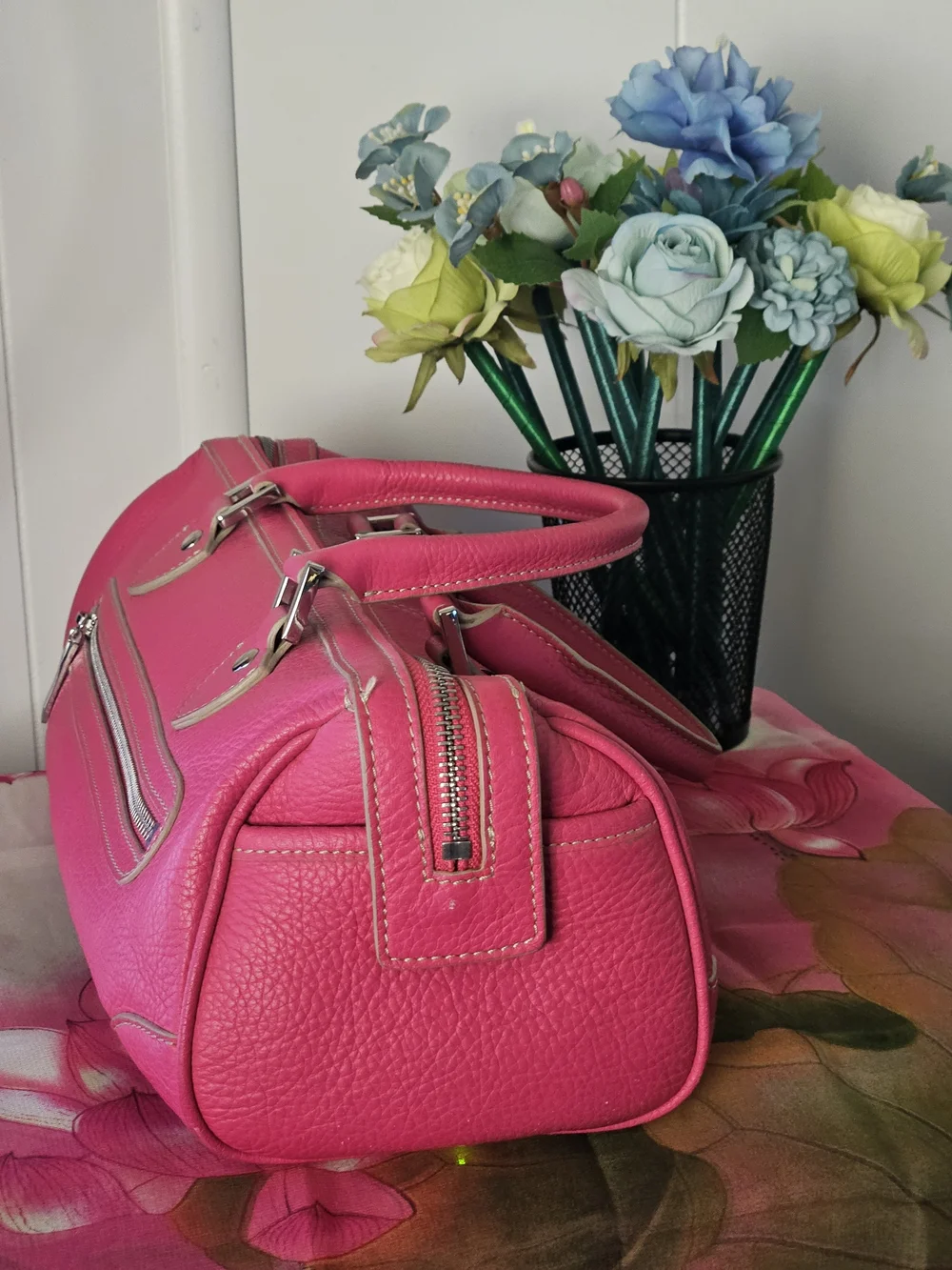 Etienne Aigner Fuchsia Pink Pebble Leather Satchel Handbag